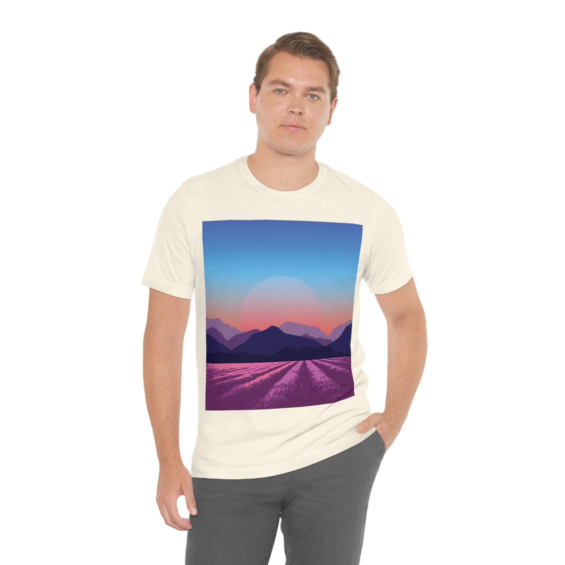 Provence Landscape Lavender Minimal Art Unisex Jersey Short Sleeve T-Shirt Ichaku [Perfect Gifts Selection]