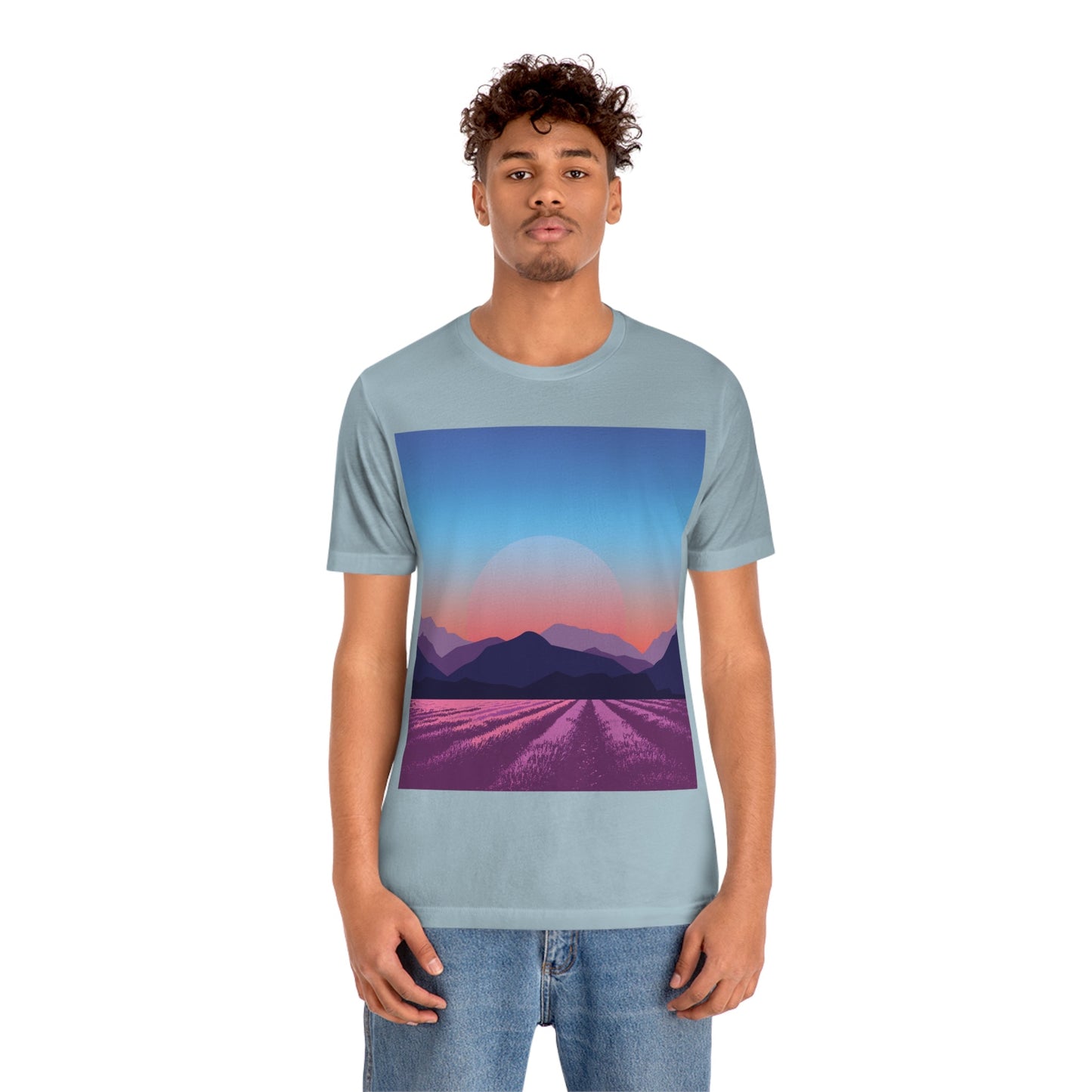 Provence Landscape Lavender Minimal Art Unisex Jersey Short Sleeve T-Shirt Ichaku [Perfect Gifts Selection]