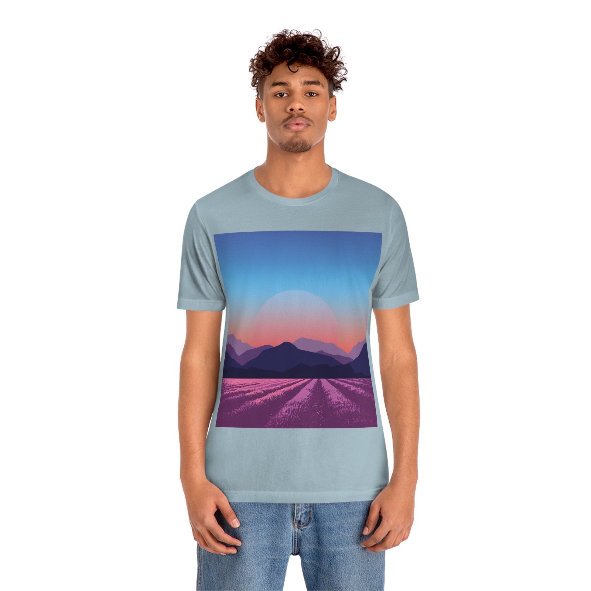 Provence Landscape Lavender Minimal Art Unisex Jersey Short Sleeve T-Shirt Ichaku [Perfect Gifts Selection]