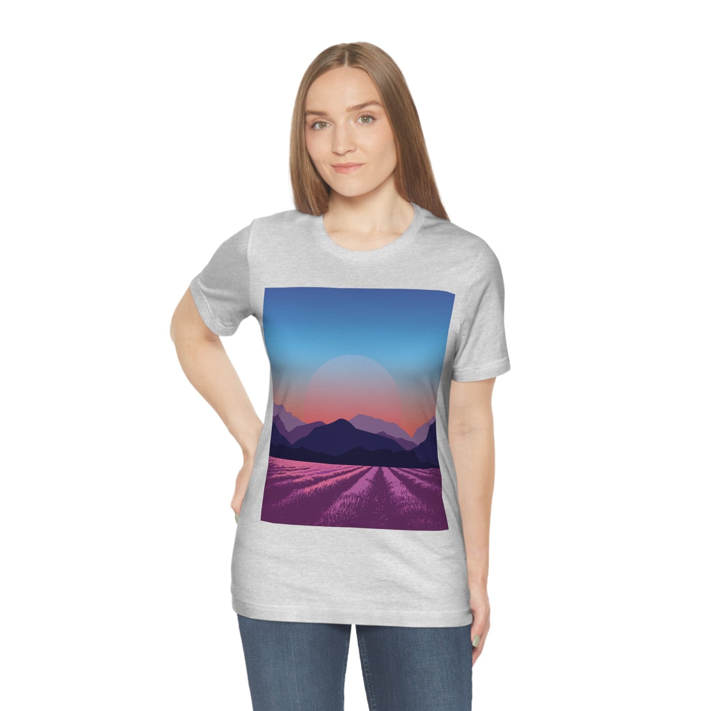 Provence Landscape Lavender Minimal Art Unisex Jersey Short Sleeve T-Shirt Ichaku [Perfect Gifts Selection]