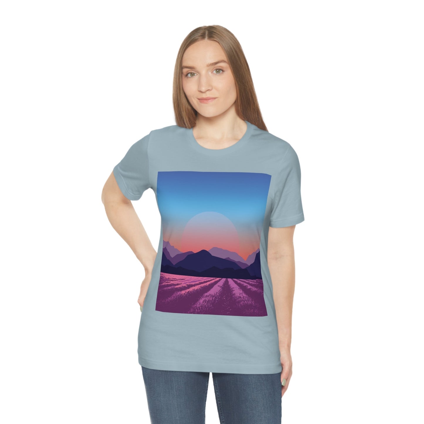 Provence Landscape Lavender Minimal Art Unisex Jersey Short Sleeve T-Shirt Ichaku [Perfect Gifts Selection]