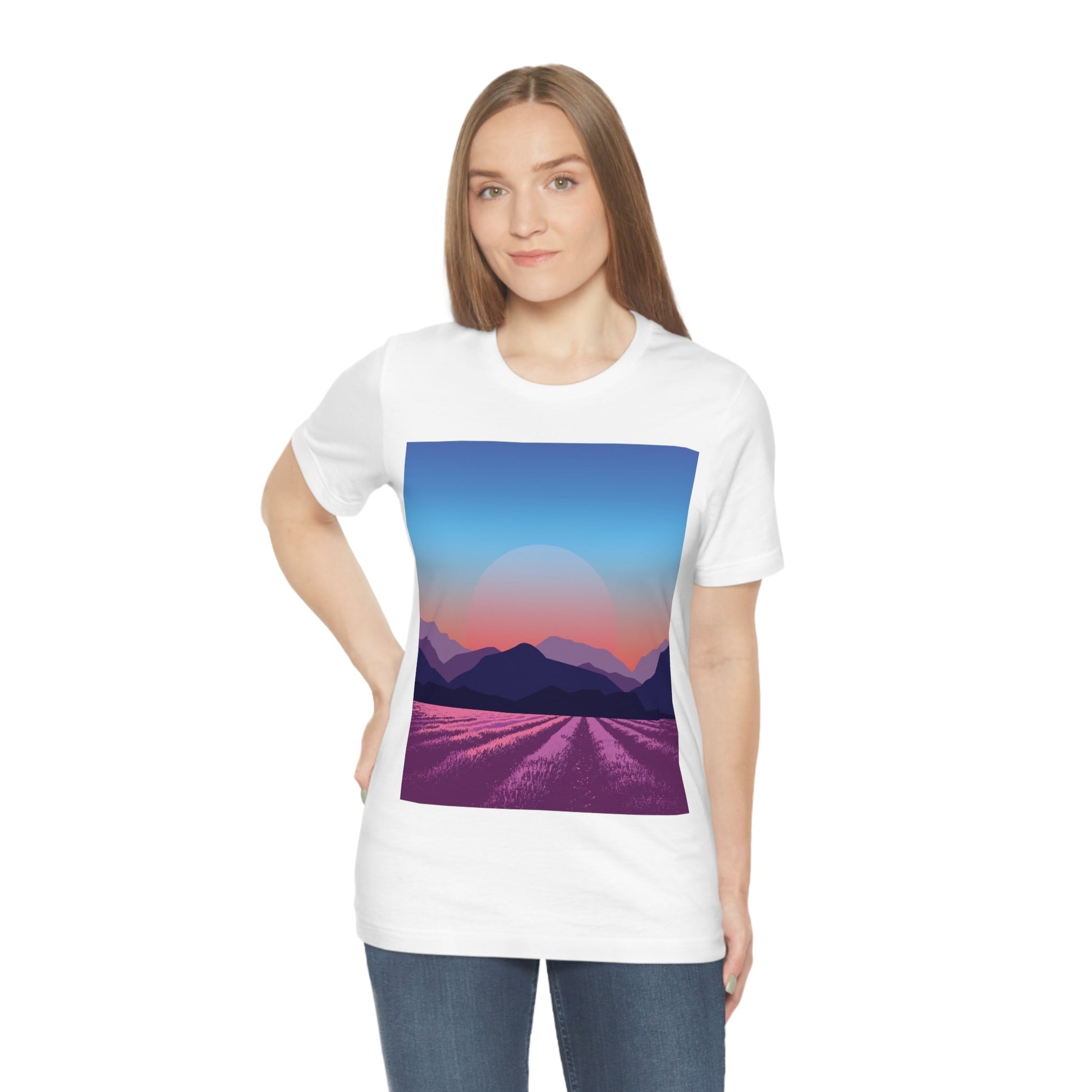 Provence Landscape Lavender Minimal Art Unisex Jersey Short Sleeve T-Shirt Ichaku [Perfect Gifts Selection]