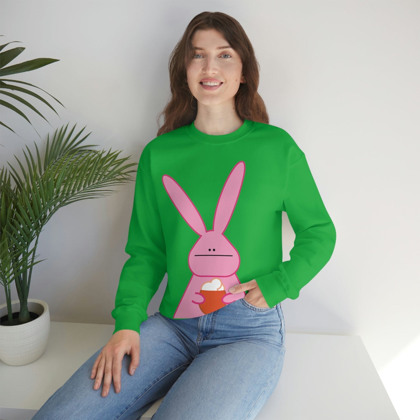 Pumpkin Latte The Fall Mood Pink Rabbit Unisex Heavy Blend™ Crewneck Sweatshirt Ichaku [Perfect Gifts Selection]