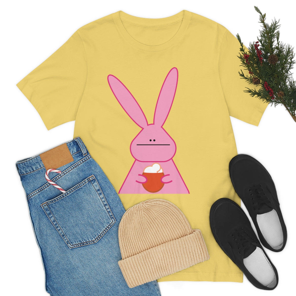 Pumpkin Latte The Fall Mood Pink Rabbit Unisex Jersey Short Sleeve T-Shirt Ichaku [Perfect Gifts Selection]