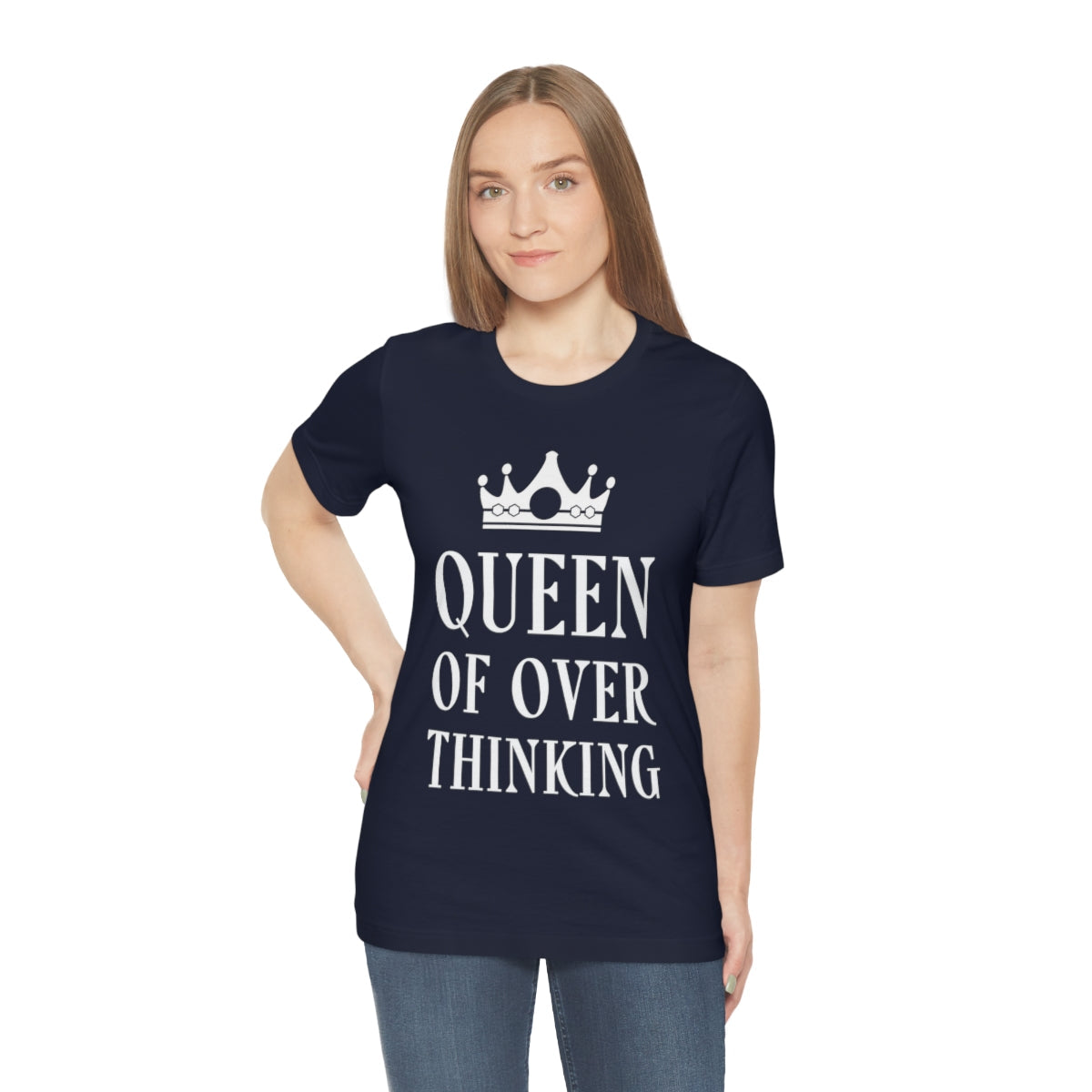 Queen of Over thinking Empowering Quotes White Text Unisex Jersey Short Sleeve T-Shirt Ichaku [Perfect Gifts Selection]