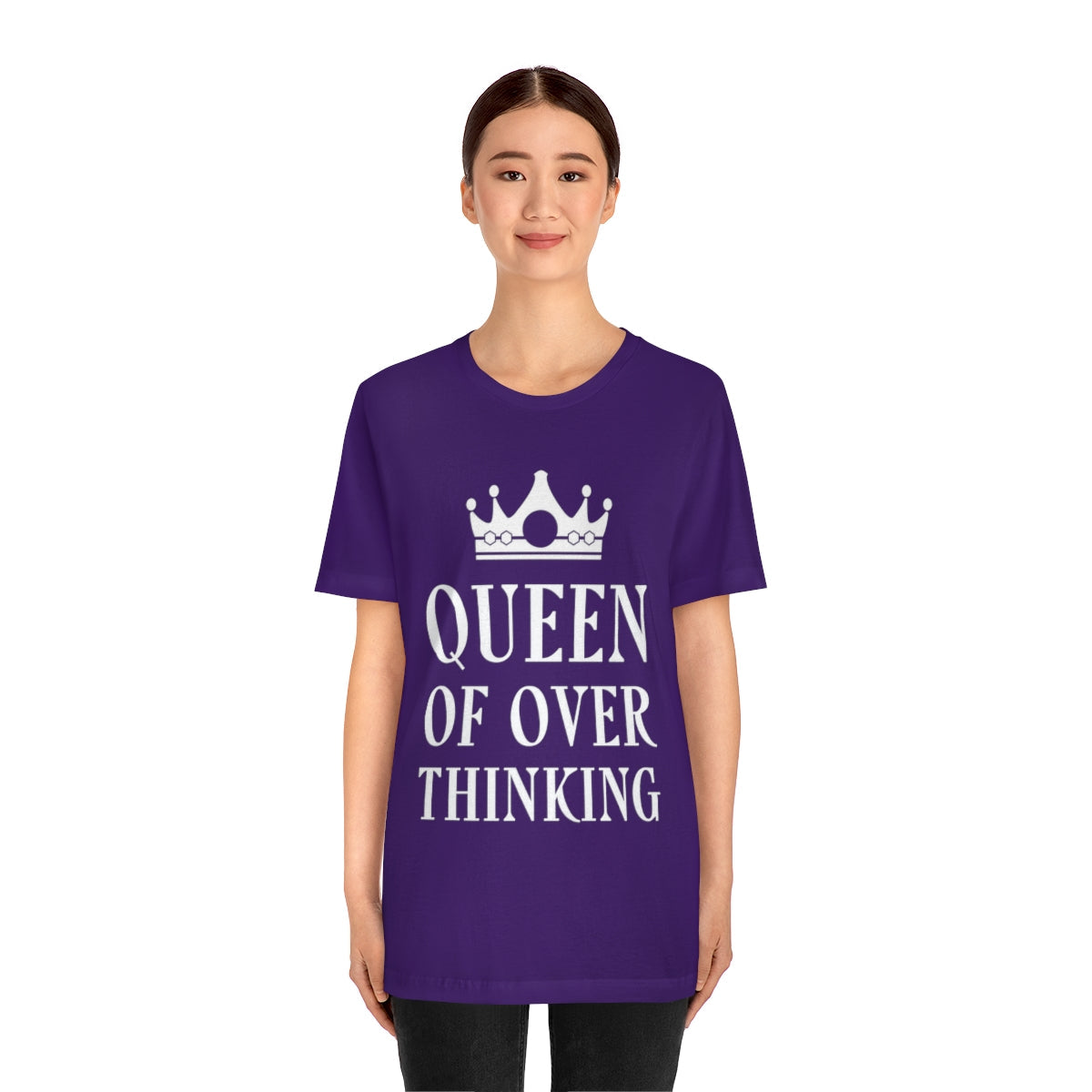 Queen of Over thinking Empowering Quotes White Text Unisex Jersey Short Sleeve T-Shirt Ichaku [Perfect Gifts Selection]