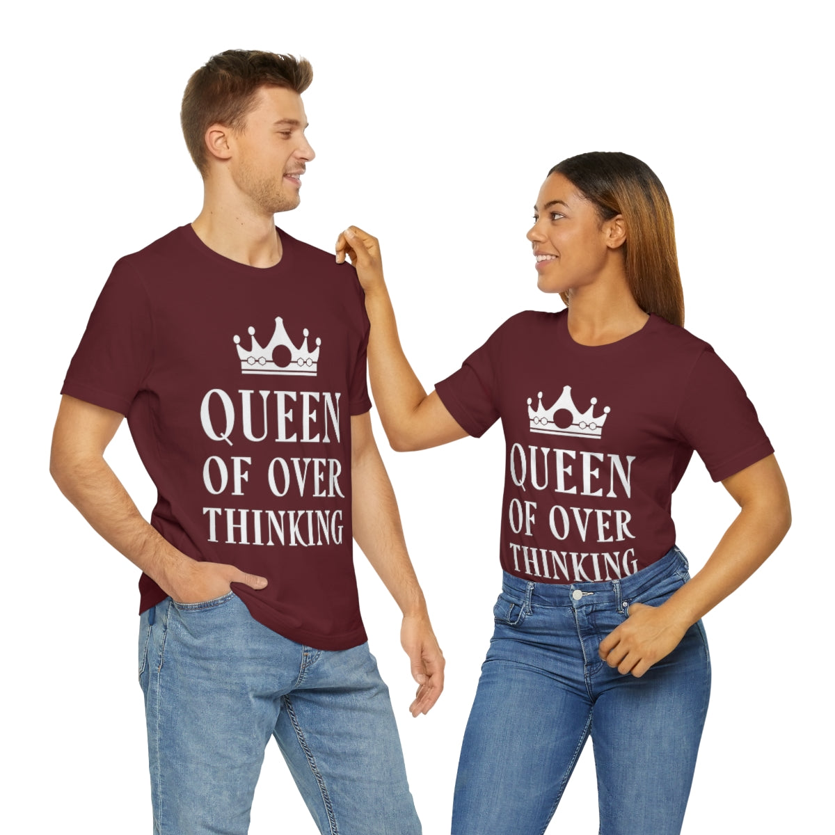 Queen of Over thinking Empowering Quotes White Text Unisex Jersey Short Sleeve T-Shirt Ichaku [Perfect Gifts Selection]