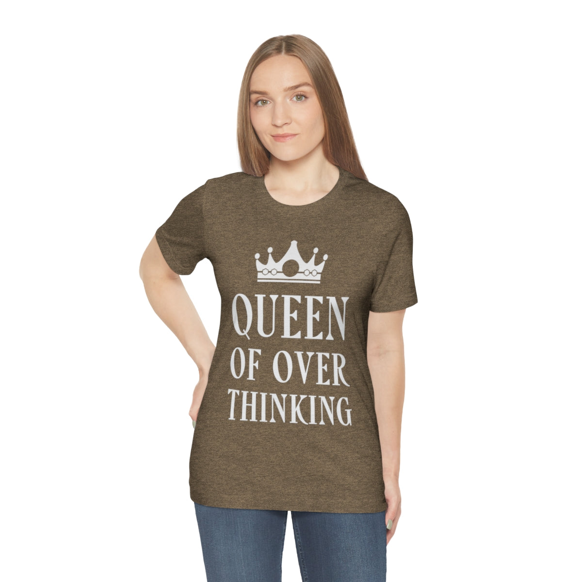 Queen of Over thinking Empowering Quotes White Text Unisex Jersey Short Sleeve T-Shirt Ichaku [Perfect Gifts Selection]