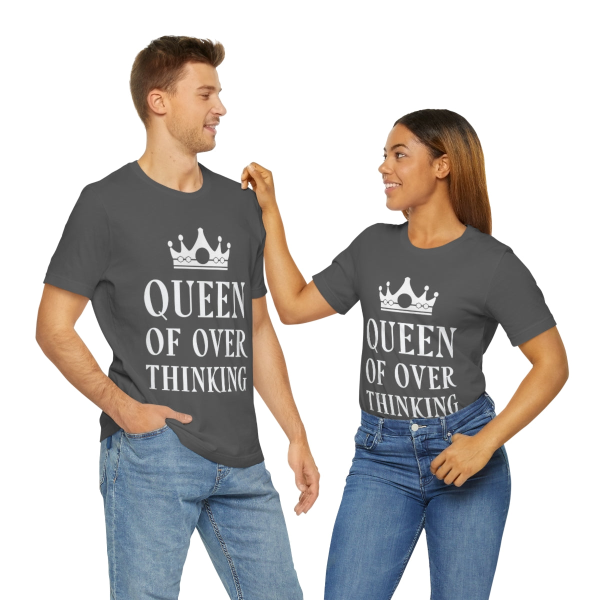 Queen of Over thinking Empowering Quotes White Text Unisex Jersey Short Sleeve T-Shirt Ichaku [Perfect Gifts Selection]