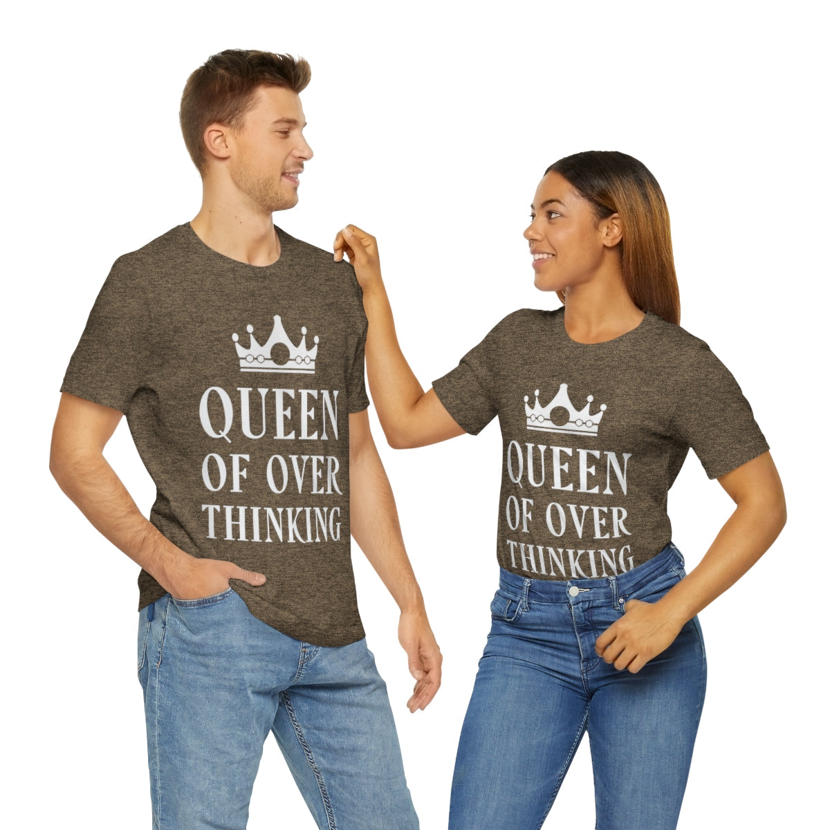 Queen of Over thinking Empowering Quotes White Text Unisex Jersey Short Sleeve T-Shirt Ichaku [Perfect Gifts Selection]