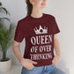 Queen of Over thinking Empowering Quotes White Text Unisex Jersey Short Sleeve T-Shirt Ichaku [Perfect Gifts Selection]