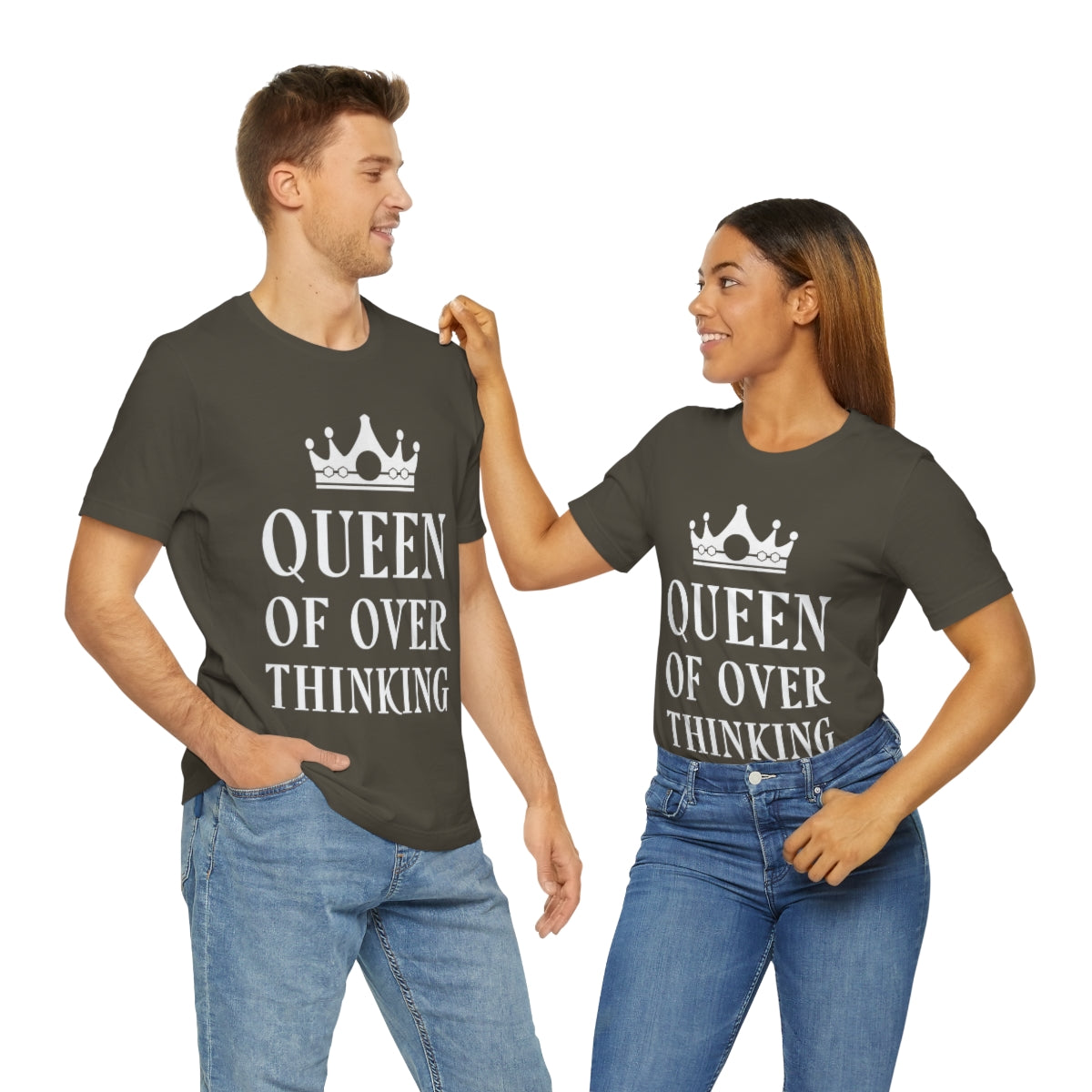 Queen of Over thinking Empowering Quotes White Text Unisex Jersey Short Sleeve T-Shirt Ichaku [Perfect Gifts Selection]