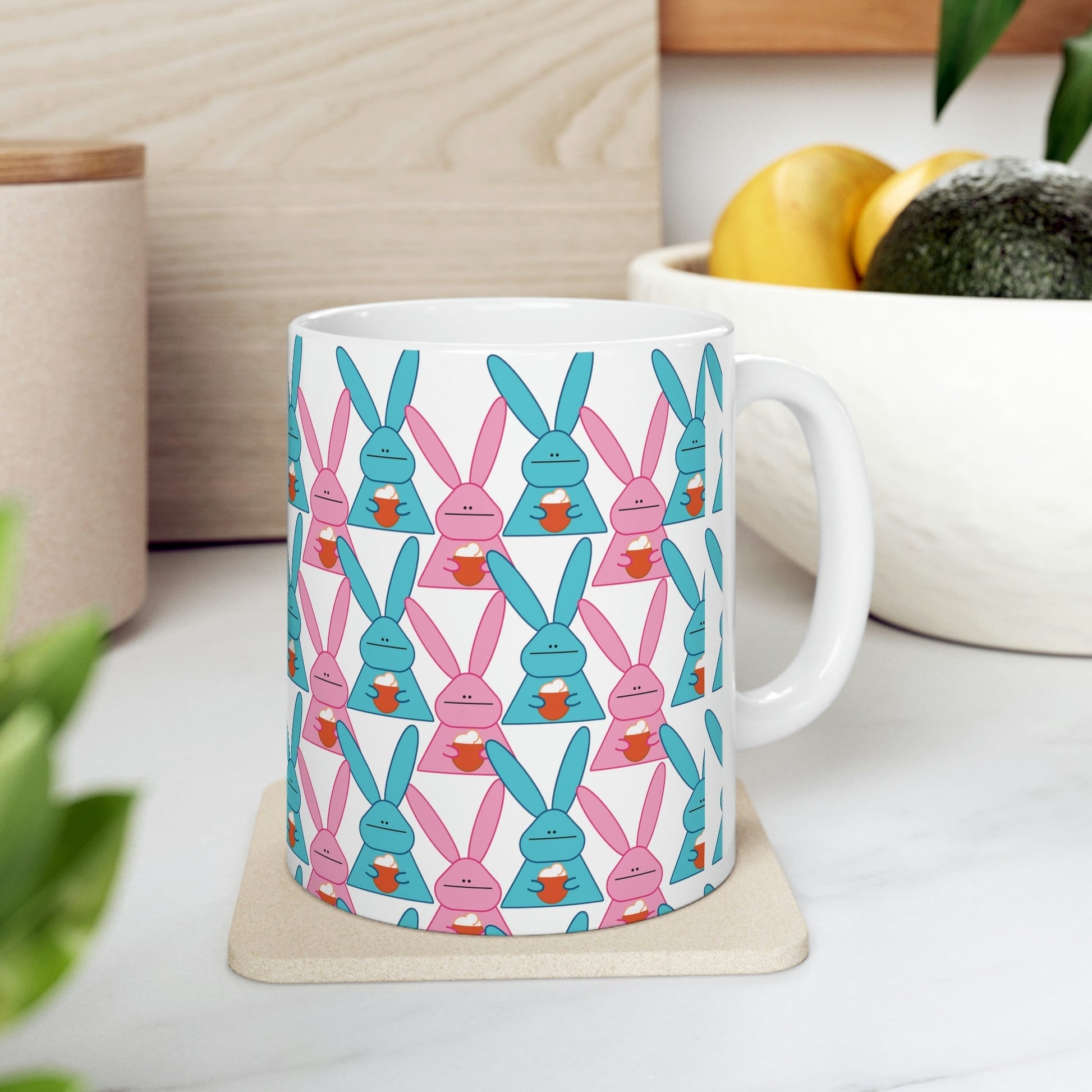 Rabbit With Pumpkin Latte Pattern Fall Mood Art Ceramic Mug 11oz Ichaku [Perfect Gifts Selection]