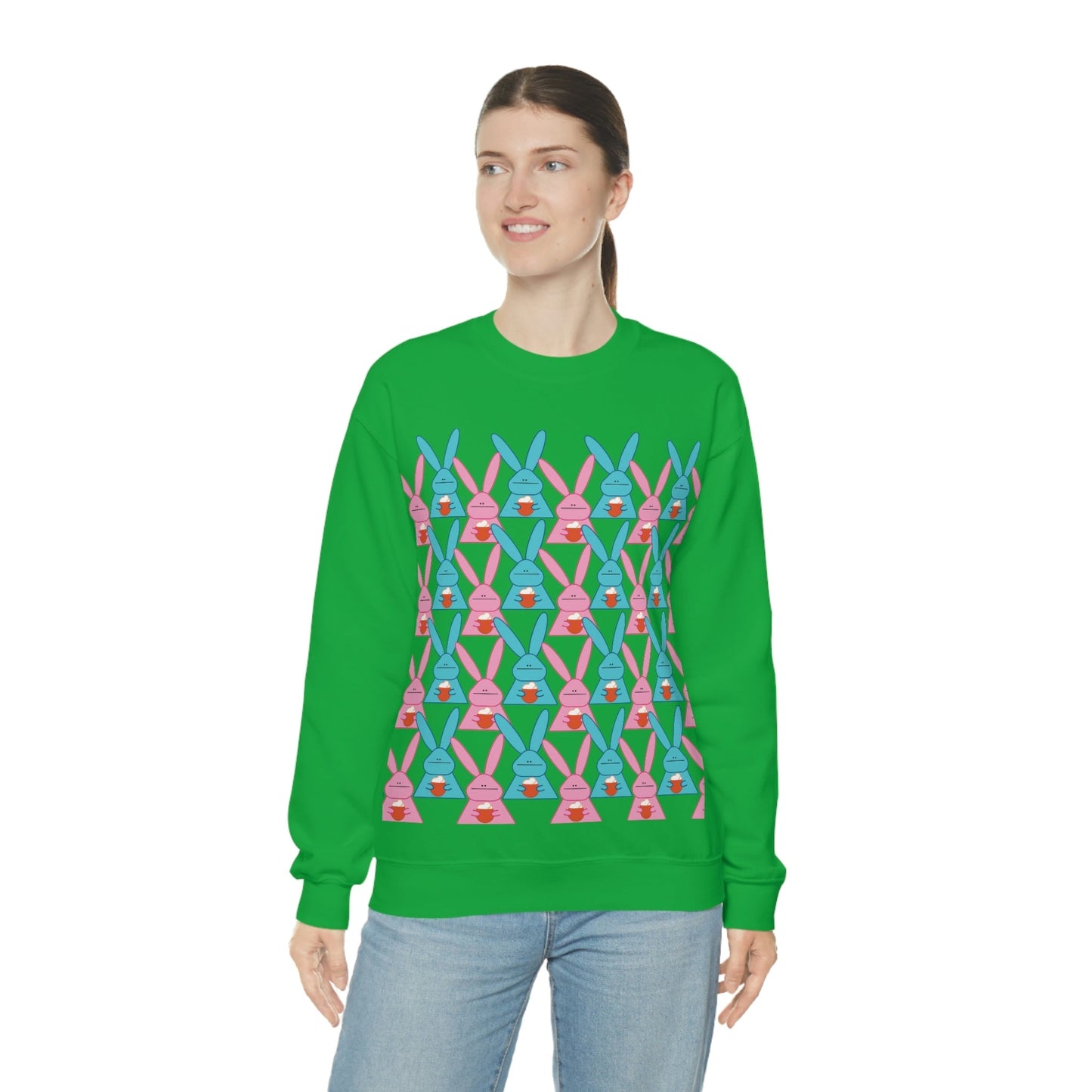 Rabbit With Pumpkin Latte Pattern Fall Mood Art Unisex Heavy Blend™ Crewneck Sweatshirt Ichaku [Perfect Gifts Selection]