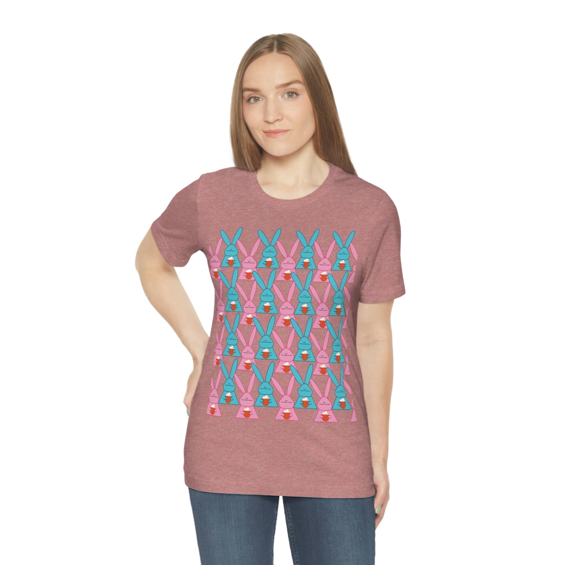 Rabbit With Pumpkin Latte Pattern Fall Mood Art Unisex Jersey Short Sleeve T-Shirt Ichaku [Perfect Gifts Selection]