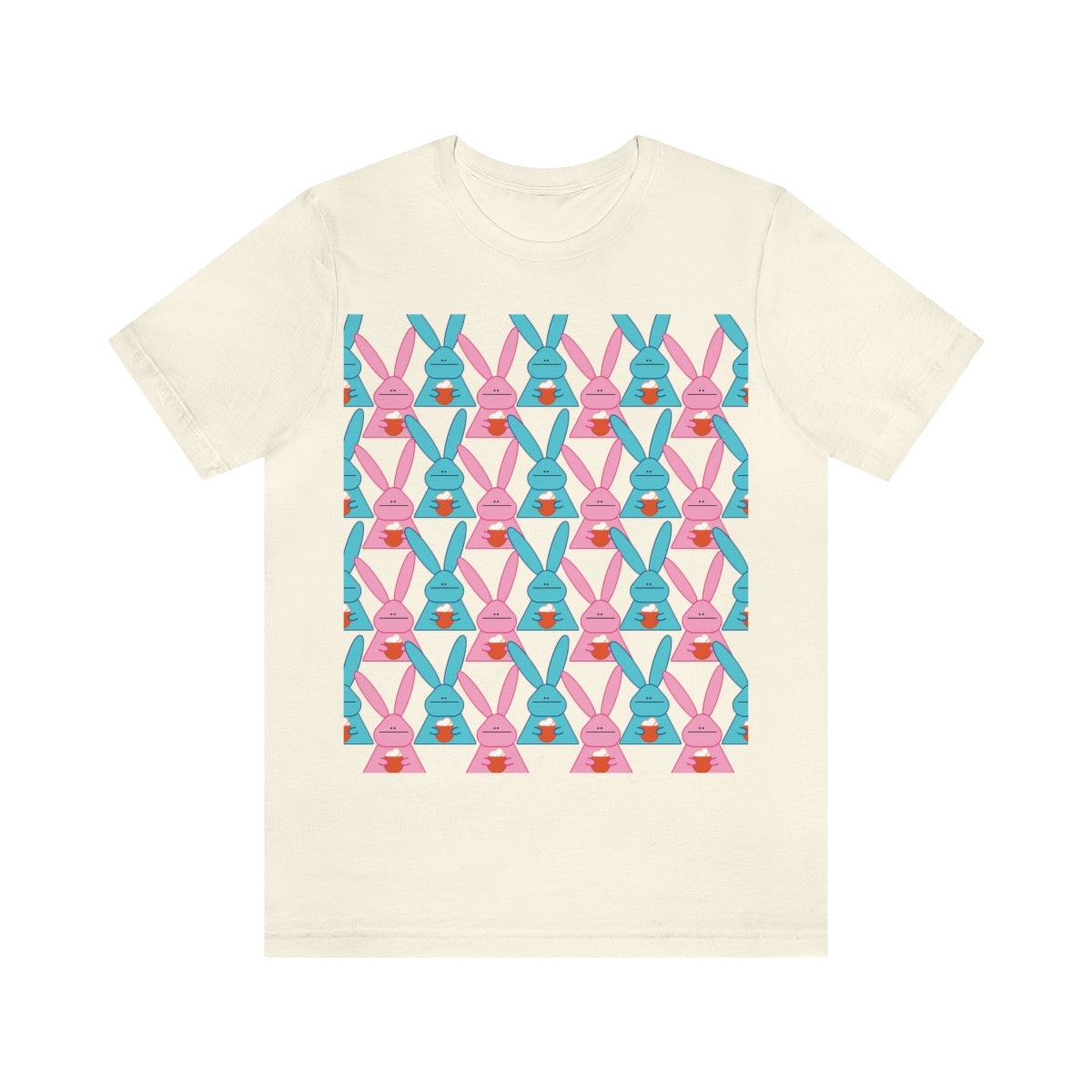 Rabbit With Pumpkin Latte Pattern Fall Mood Humor Unisex Jersey Short Sleeve T-Shirt Ichaku [Perfect Gifts Selection]