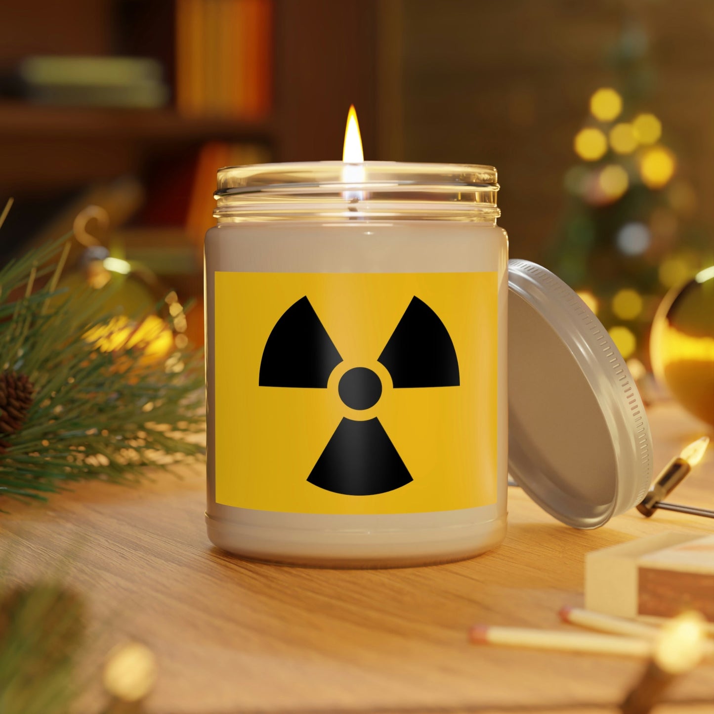 Radioactive Nuclear Radiation Symbol Black Border Christmas Gift Scented Candle, Up to 60h, Soy Wax, 9oz Ichaku [Perfect Gifts Selection]
