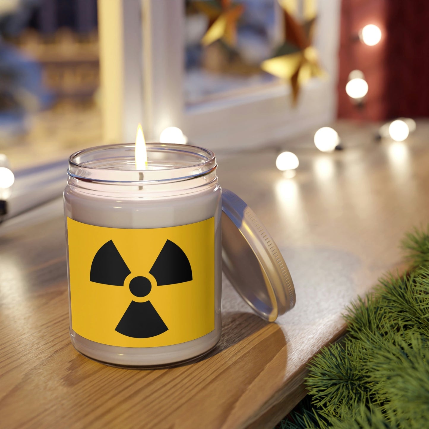 Radioactive Nuclear Radiation Symbol Black Border Christmas Gift Scented Candle, Up to 60h, Soy Wax, 9oz Ichaku [Perfect Gifts Selection]
