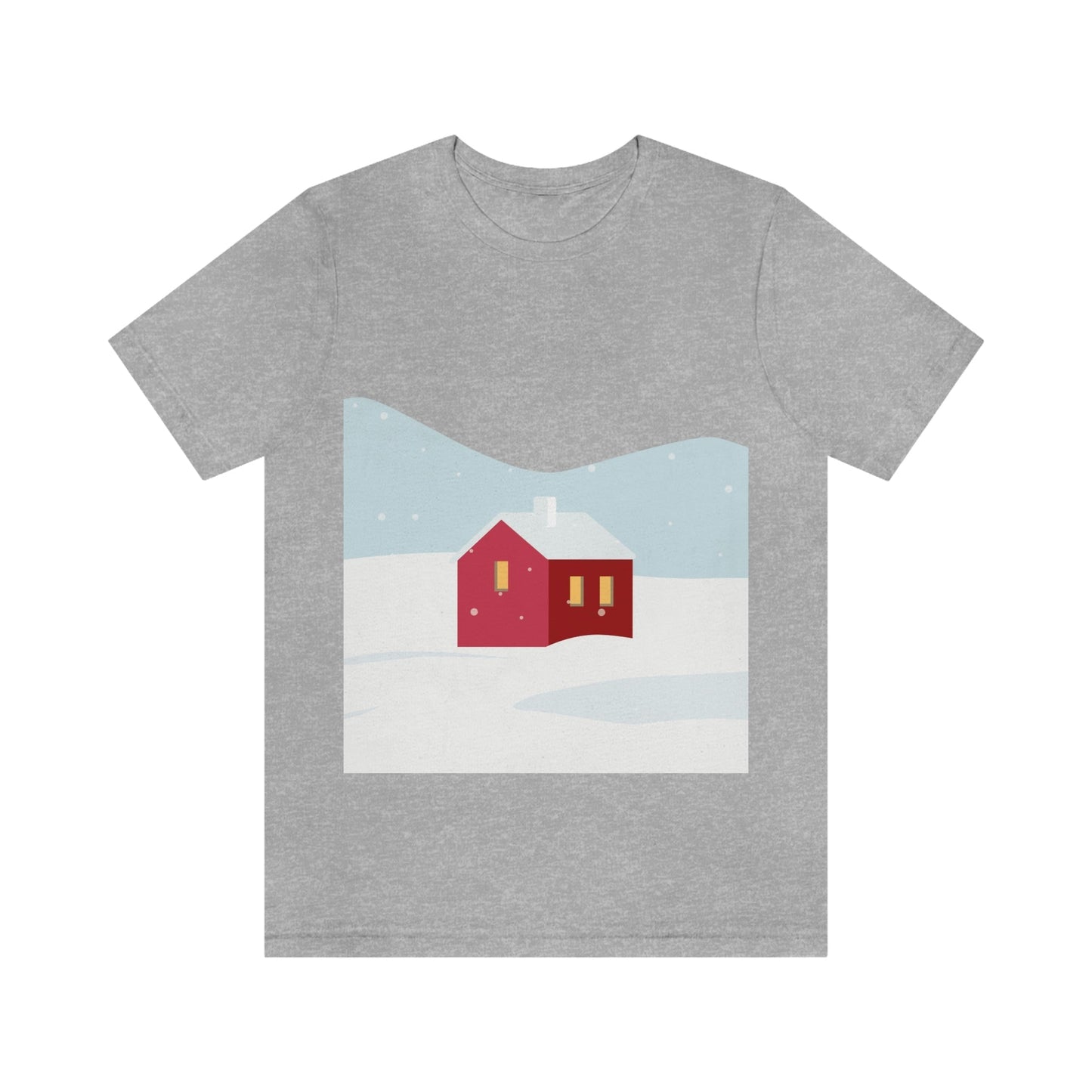 Red Cabin In The Snow Minimal Art Natural Graphic Aesthetic Unisex Jersey Short Sleeve T-Shirt Ichaku [Perfect Gifts Selection]