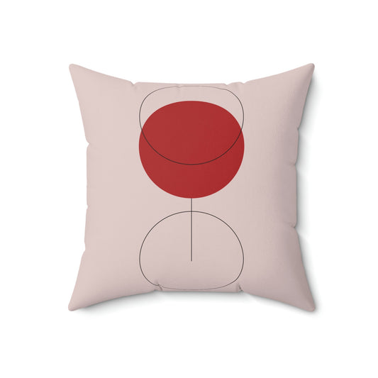 Red Wine Glass Minimal Art Aesthetic Spun Polyester Square Pillow Ichaku [Perfect Gifts Selection]