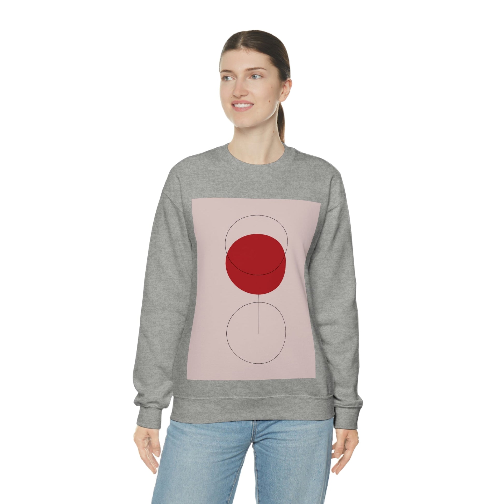 Red Wine Glass Minimal Art Aesthetic Unisex Heavy Blend™ Crewneck Sweatshirt Ichaku [Perfect Gifts Selection]