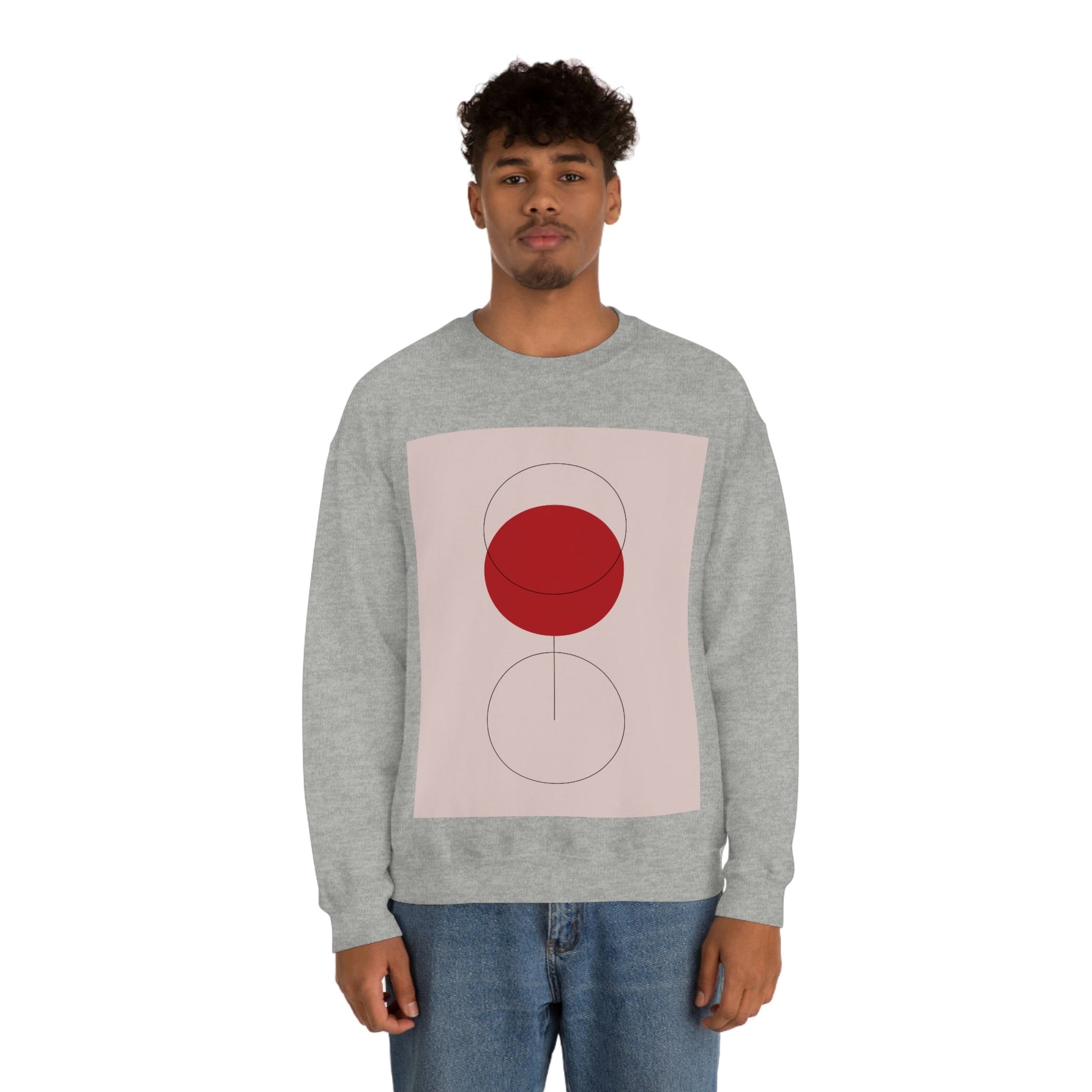 Red Wine Glass Minimal Art Aesthetic Unisex Heavy Blend™ Crewneck Sweatshirt Ichaku [Perfect Gifts Selection]