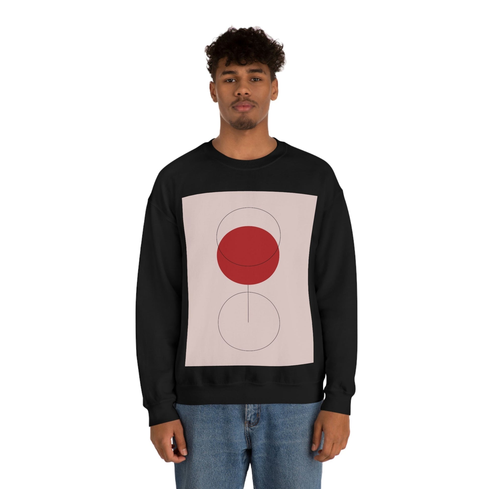 Red Wine Glass Minimal Art Aesthetic Unisex Heavy Blend™ Crewneck Sweatshirt Ichaku [Perfect Gifts Selection]