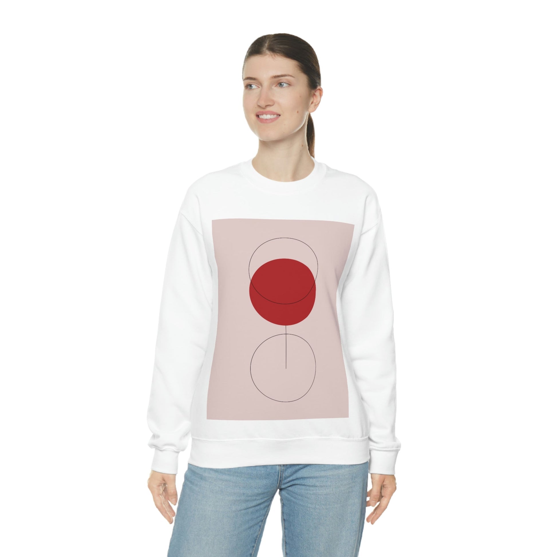 Red Wine Glass Minimal Art Aesthetic Unisex Heavy Blend™ Crewneck Sweatshirt Ichaku [Perfect Gifts Selection]