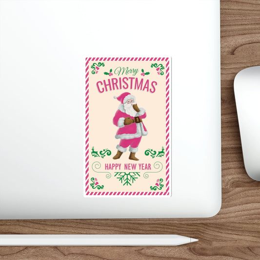 Retro Vintage Pink Santa Claus Traditional Post Card Die-Cut Sticker Ichaku [Perfect Gifts Selection]