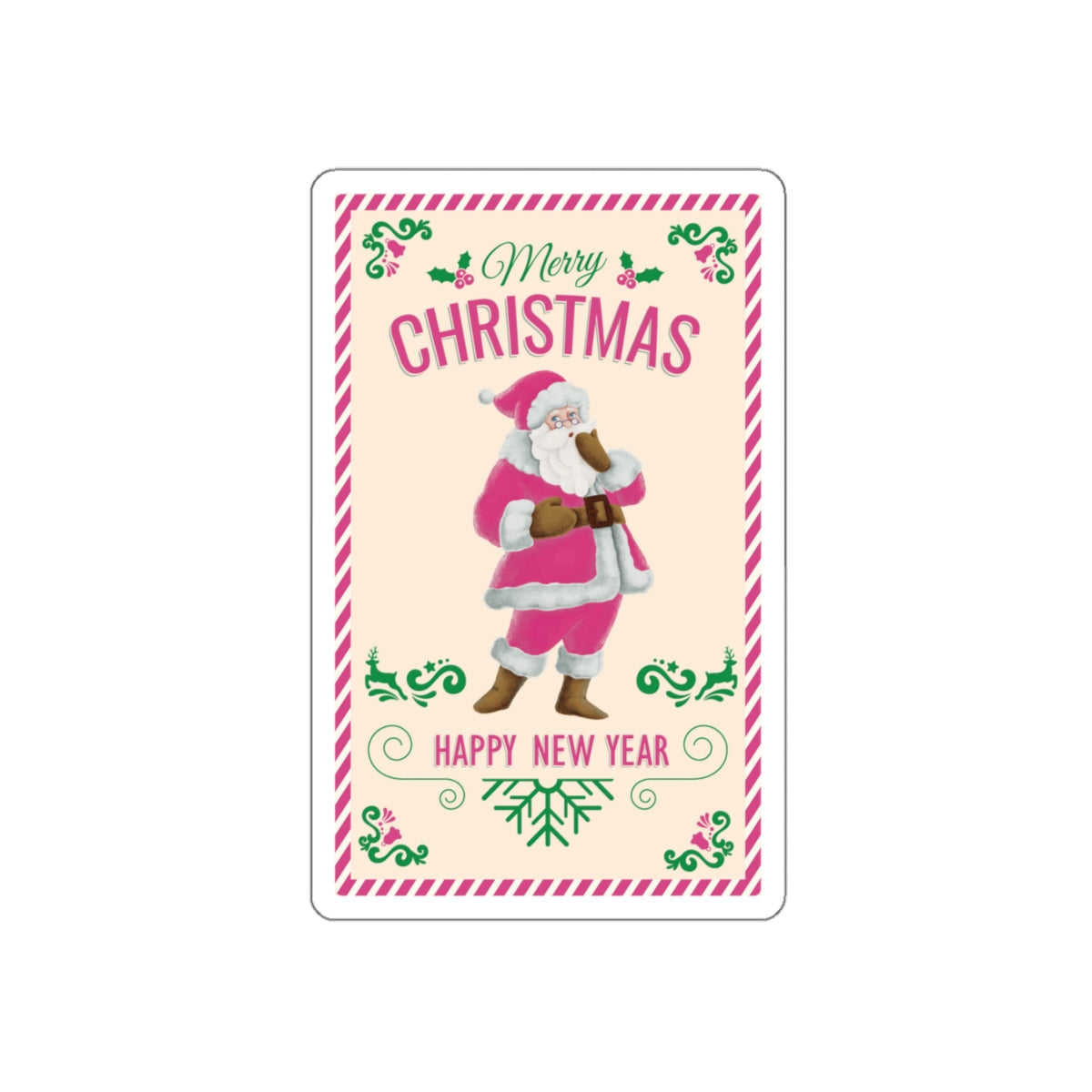 Retro Vintage Pink Santa Claus Traditional Post Card Die-Cut Sticker Ichaku [Perfect Gifts Selection]