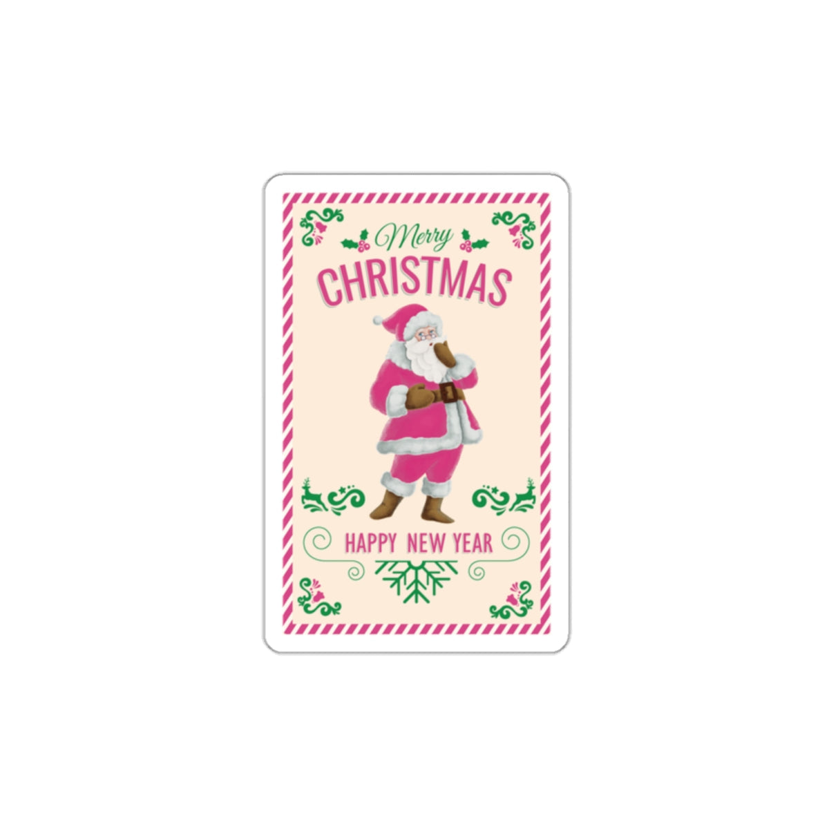 Retro Vintage Pink Santa Claus Traditional Post Card Die-Cut Sticker Ichaku [Perfect Gifts Selection]