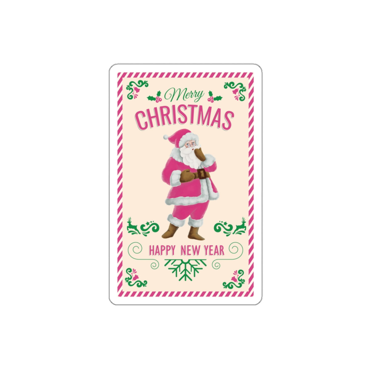 Retro Vintage Pink Santa Claus Traditional Post Card Die-Cut Sticker Ichaku [Perfect Gifts Selection]