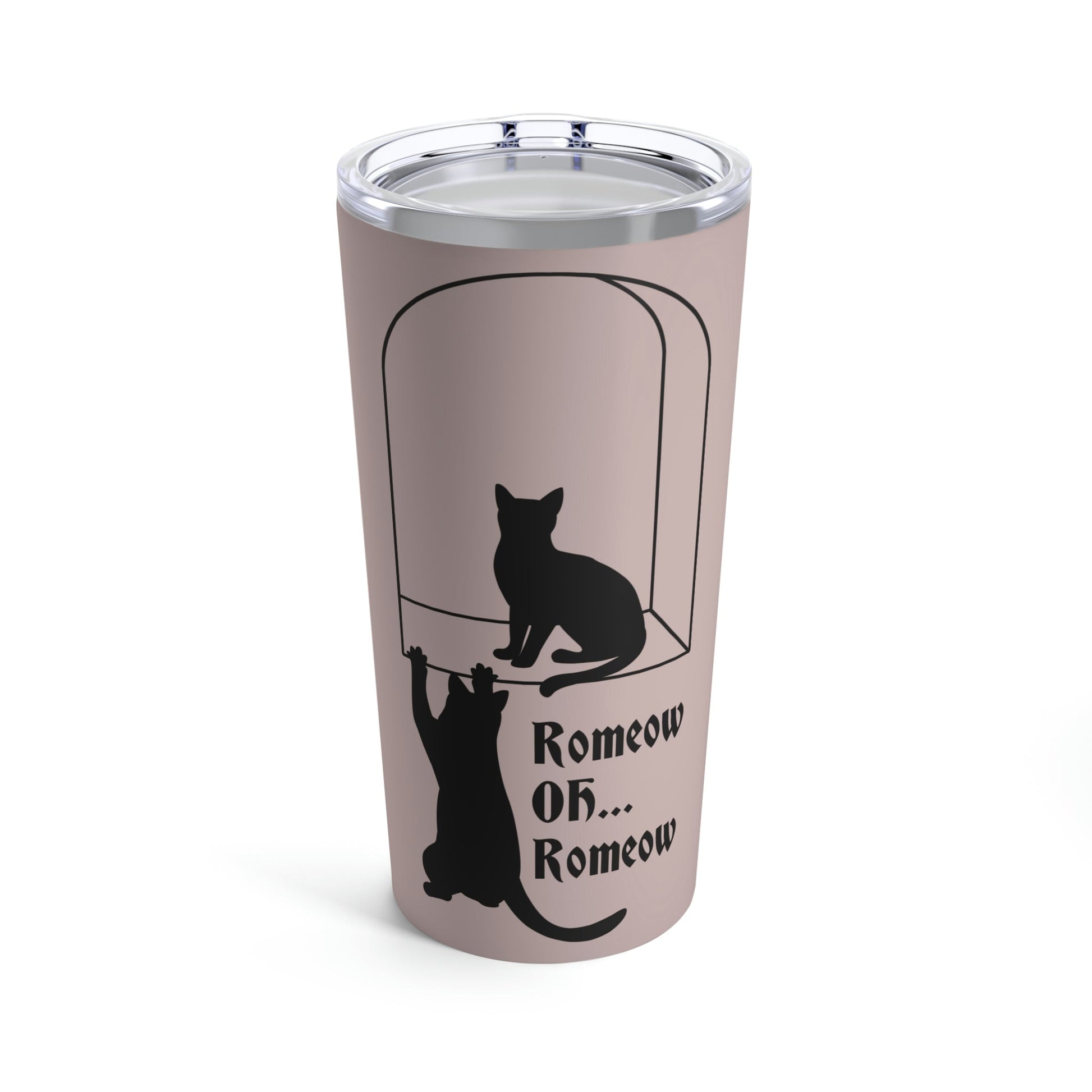 Romeow and Mewliet. William Shakespeare Romeo And Juliet Black Cat Beige Stainless Steel Hot or Cold Vacuum Tumbler 20oz Ichaku [Perfect Gifts Selection]