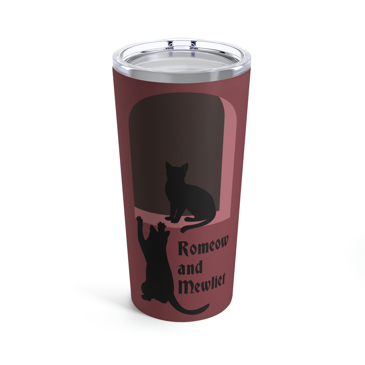 Romeow and Mewliet. William Shakespeare Romeo And Juliet Black Cat Burgundy Stainless Steel Hot or Cold Vacuum Tumbler 20oz Ichaku [Perfect Gifts Selection]