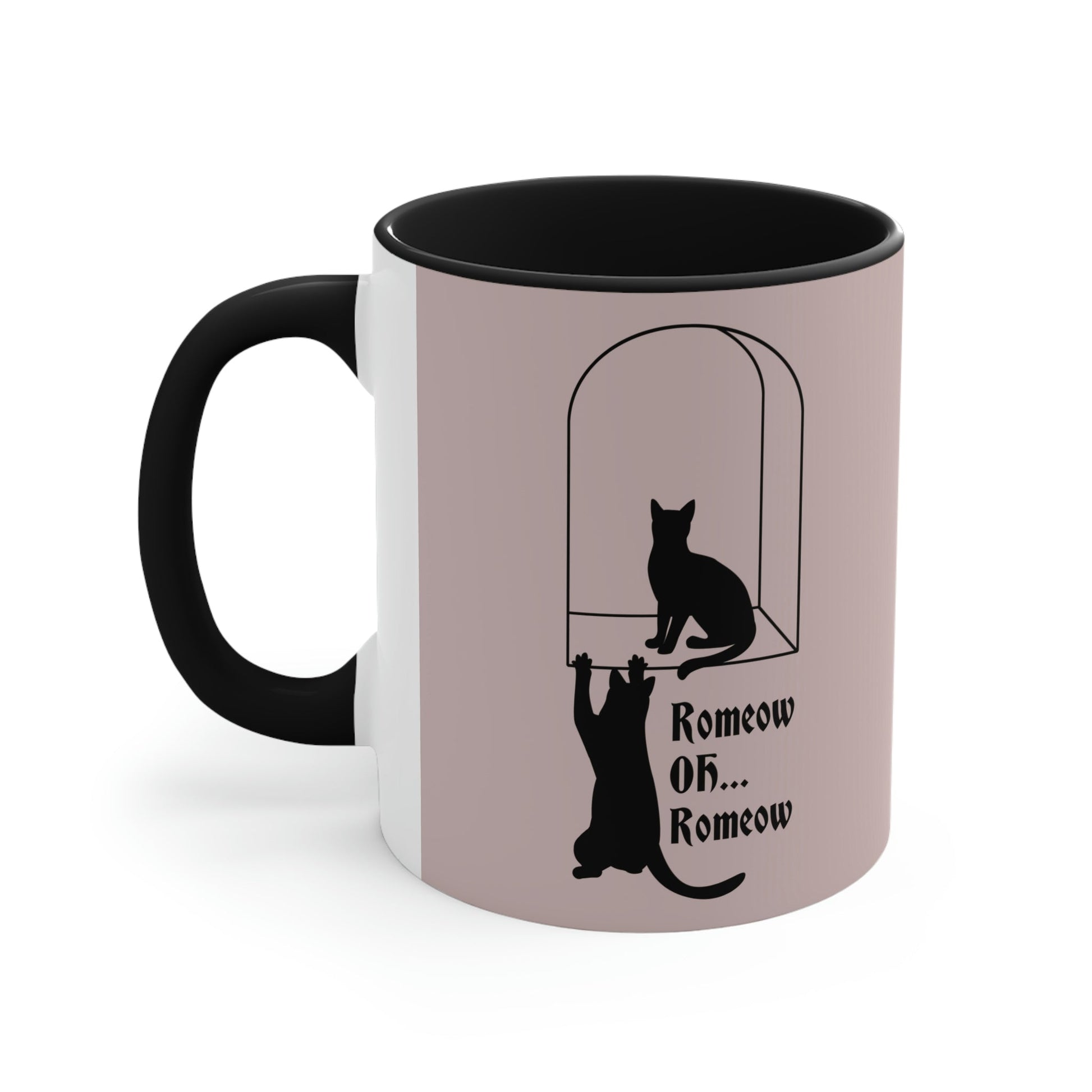 Romeow and Mewliet. William Shakespeare Romeo And Juliet Black Cat Lovers Beige Classic Accent Coffee Mug 11oz Ichaku [Perfect Gifts Selection]
