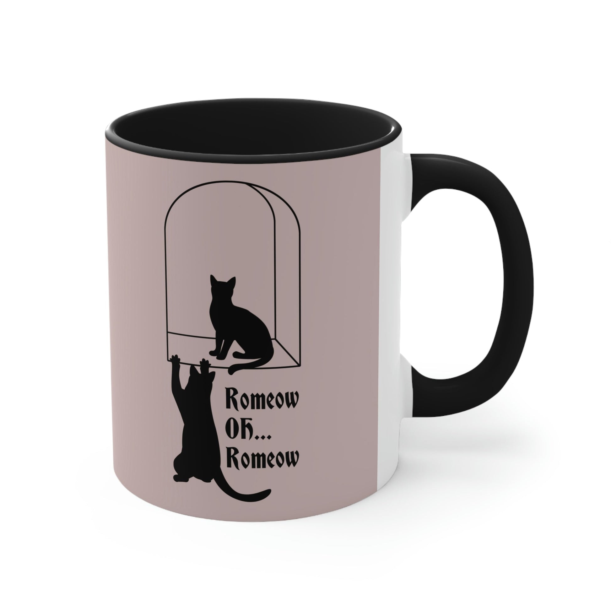 Romeow and Mewliet. William Shakespeare Romeo And Juliet Black Cat Lovers Beige Classic Accent Coffee Mug 11oz Ichaku [Perfect Gifts Selection]