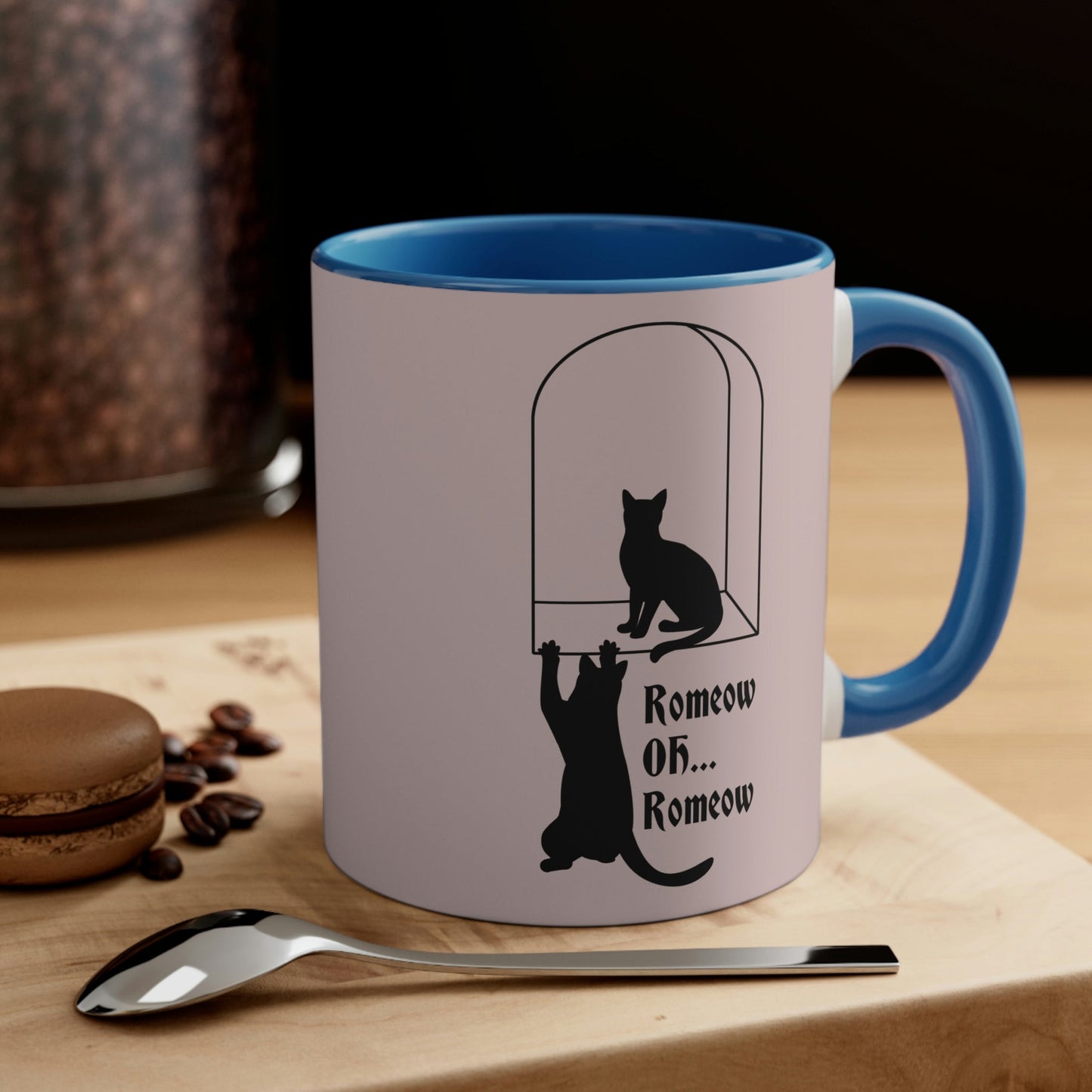 Romeow and Mewliet. William Shakespeare Romeo And Juliet Black Cat Lovers Beige Classic Accent Coffee Mug 11oz Ichaku [Perfect Gifts Selection]