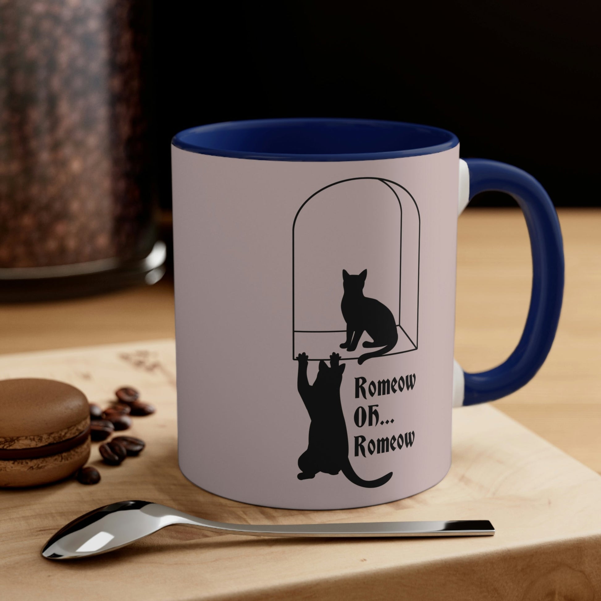 Romeow and Mewliet. William Shakespeare Romeo And Juliet Black Cat Lovers Beige Classic Accent Coffee Mug 11oz Ichaku [Perfect Gifts Selection]