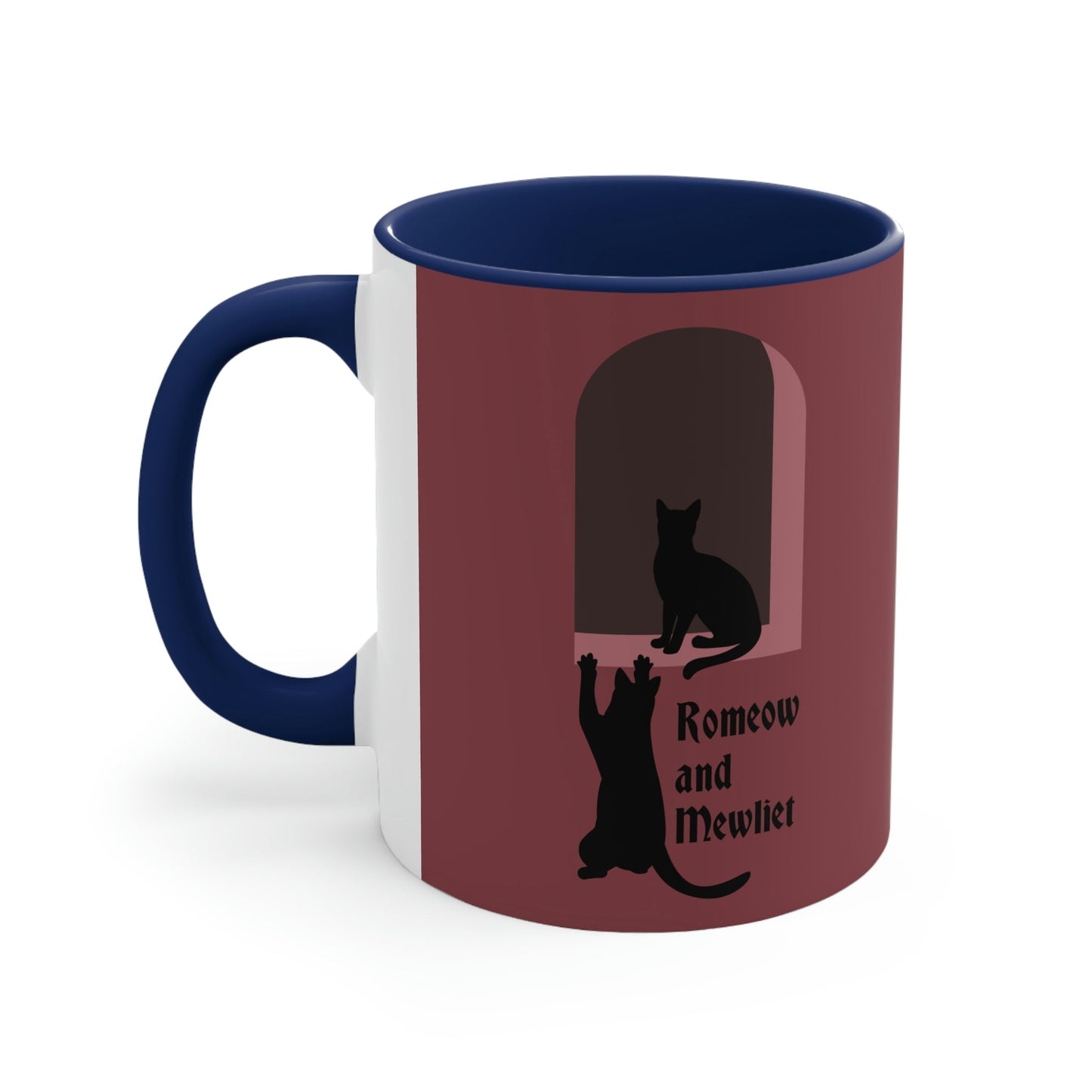 Romeow and Mewliet William Shakespeare Romeo And Juliet Black Cat Lovers Burgundy Classic Accent Coffee Mug 11oz Ichaku [Perfect Gifts Selection]