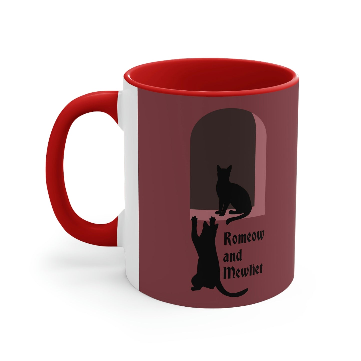 Romeow and Mewliet William Shakespeare Romeo And Juliet Black Cat Lovers Burgundy Classic Accent Coffee Mug 11oz Ichaku [Perfect Gifts Selection]