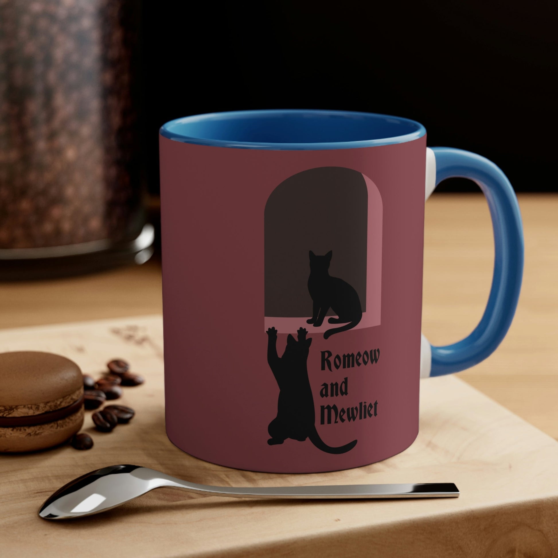 Romeow and Mewliet William Shakespeare Romeo And Juliet Black Cat Lovers Burgundy Classic Accent Coffee Mug 11oz Ichaku [Perfect Gifts Selection]