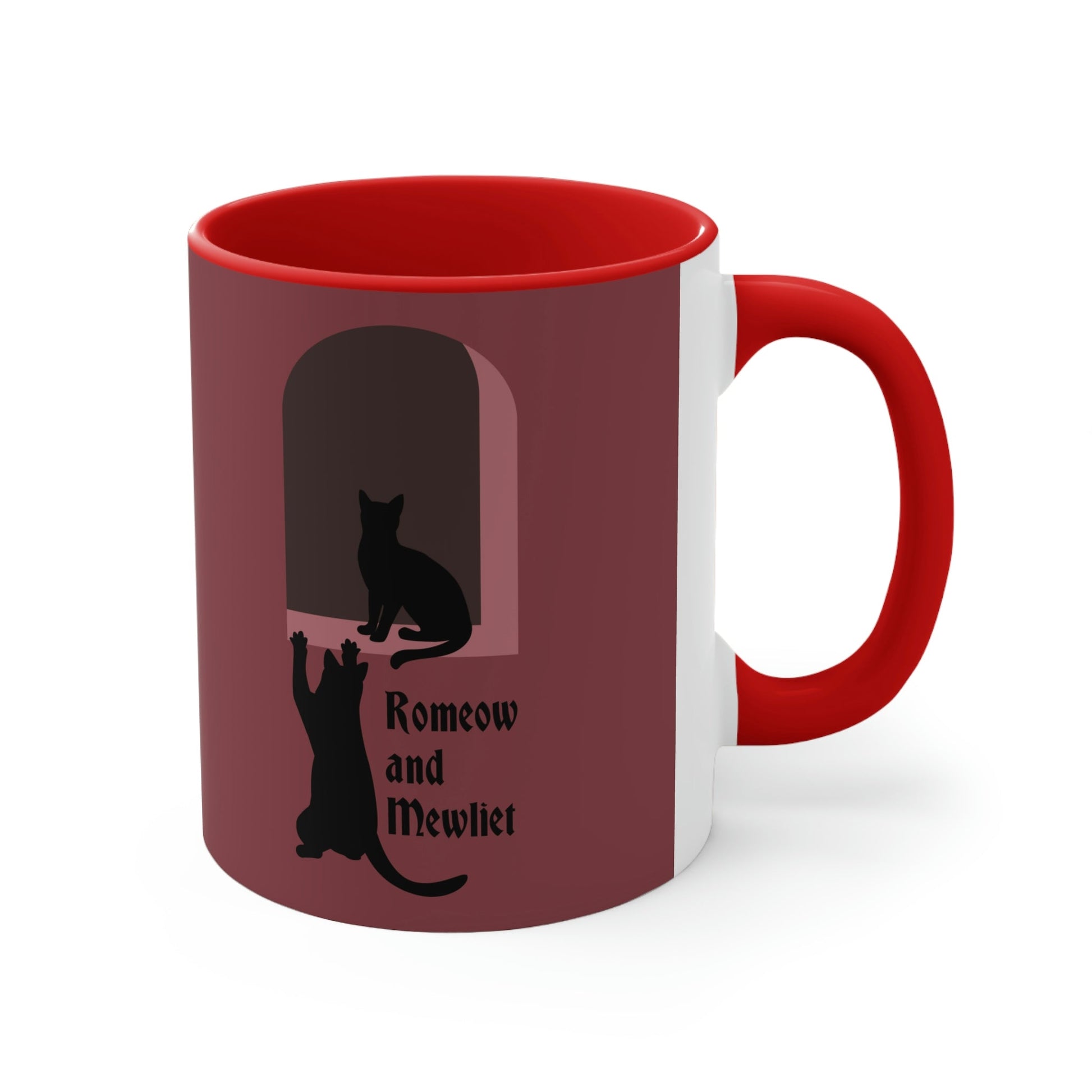 Romeow and Mewliet William Shakespeare Romeo And Juliet Black Cat Lovers Burgundy Classic Accent Coffee Mug 11oz Ichaku [Perfect Gifts Selection]