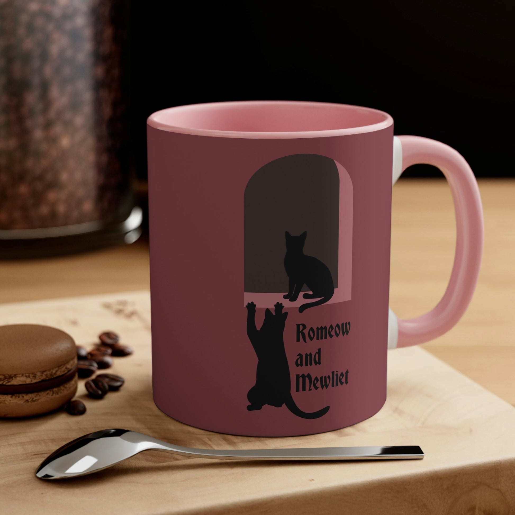 Romeow and Mewliet William Shakespeare Romeo And Juliet Black Cat Lovers Burgundy Classic Accent Coffee Mug 11oz Ichaku [Perfect Gifts Selection]