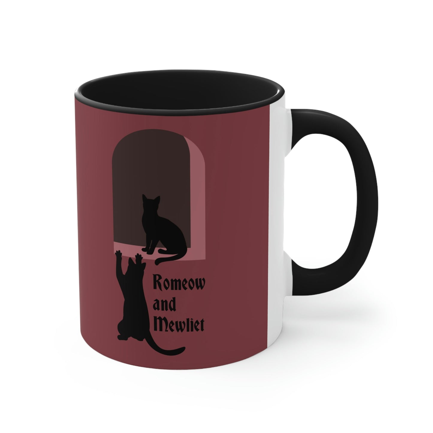 Romeow and Mewliet William Shakespeare Romeo And Juliet Black Cat Lovers Burgundy Classic Accent Coffee Mug 11oz Ichaku [Perfect Gifts Selection]