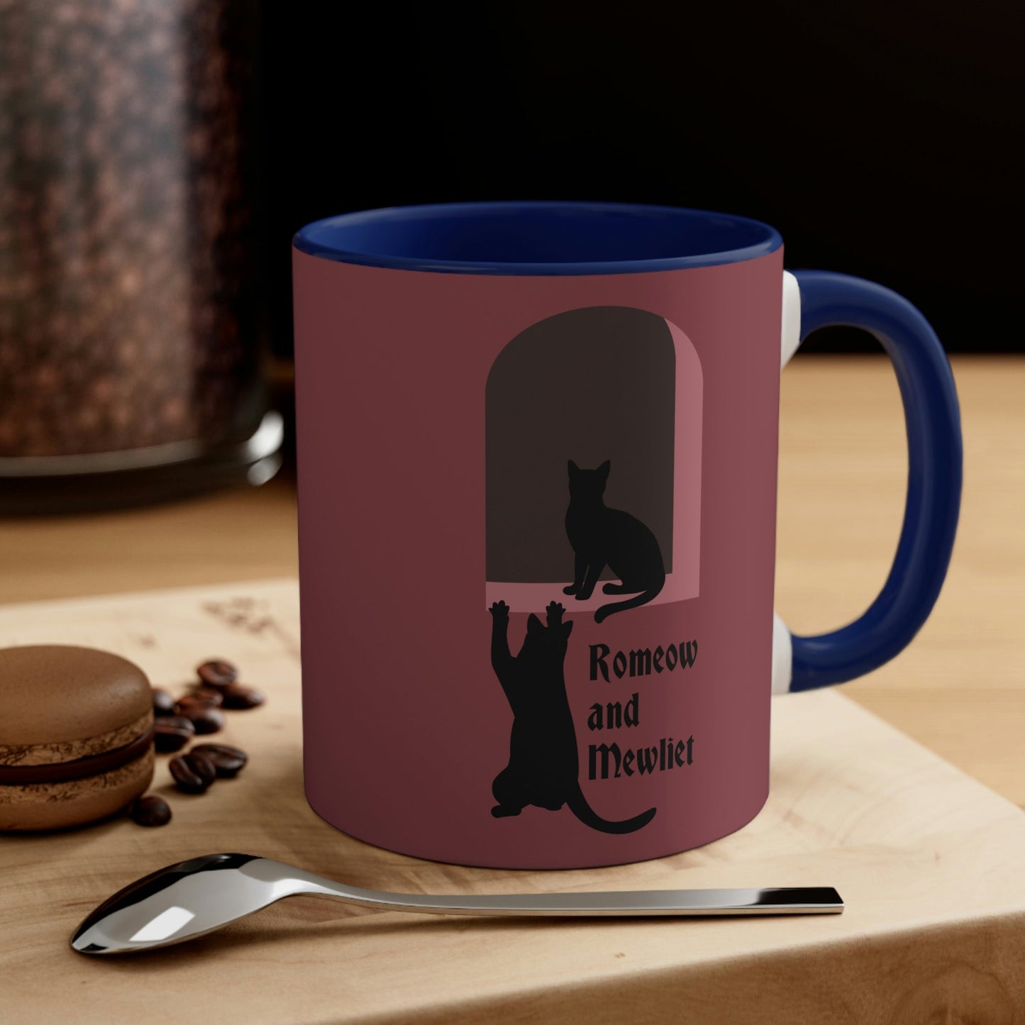 Romeow and Mewliet William Shakespeare Romeo And Juliet Black Cat Lovers Burgundy Classic Accent Coffee Mug 11oz Ichaku [Perfect Gifts Selection]