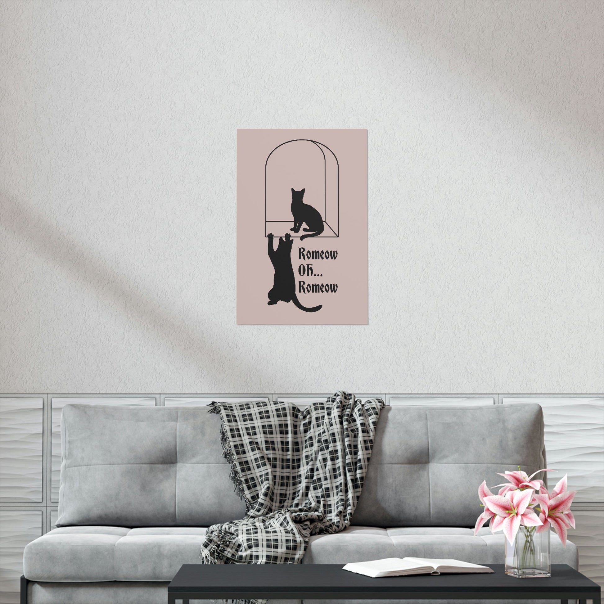 Romeow ang Mewliet Lovestory Valentine`s day Beige Art Premium Matte Vertical Posters Ichaku [Perfect Gifts Selection]