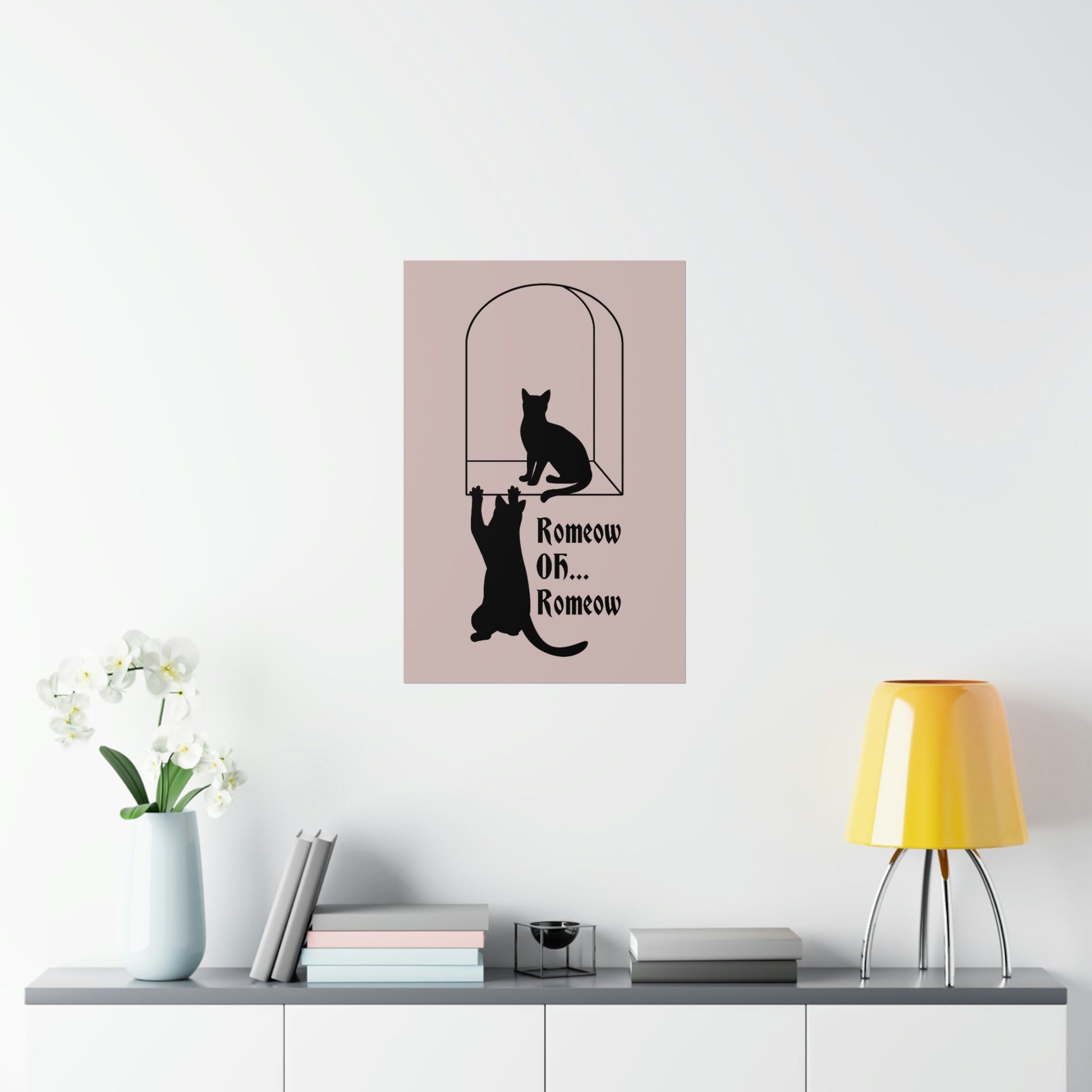 Romeow ang Mewliet Lovestory Valentine`s day Beige Art Premium Matte Vertical Posters Ichaku [Perfect Gifts Selection]