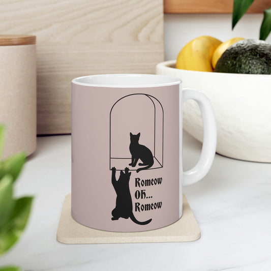 Romeow ang Mewliet Lovestory Valentine`s day Beige Ceramic Mug 11oz Ichaku [Perfect Gifts Selection]