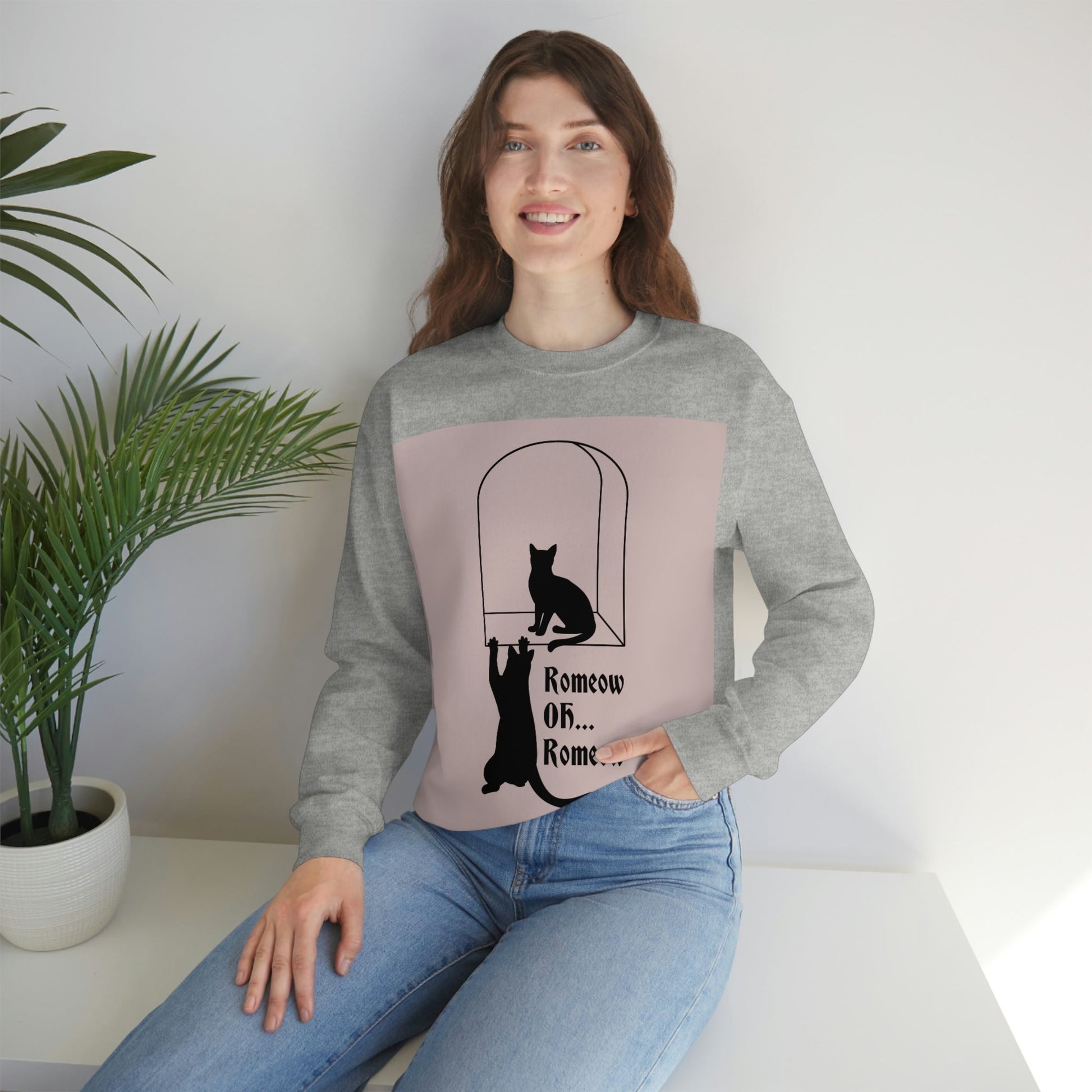 Romeow ang Mewliet Lovestory Valentine`s day Beige Unisex Heavy Blend™ Crewneck Sweatshirt Ichaku [Perfect Gifts Selection]