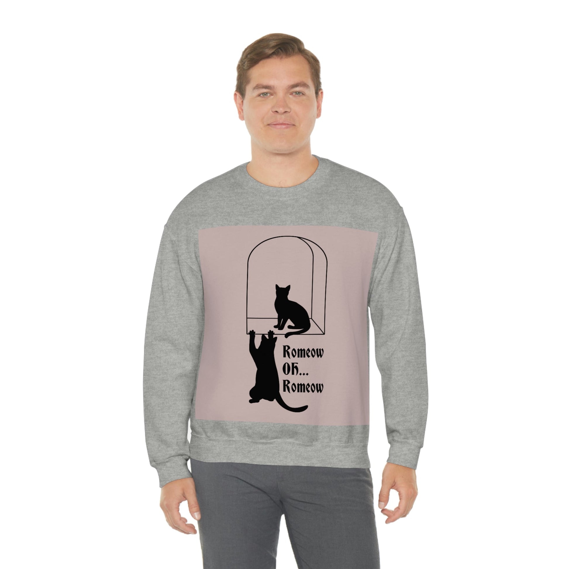 Romeow ang Mewliet Lovestory Valentine`s day Beige Unisex Heavy Blend™ Crewneck Sweatshirt Ichaku [Perfect Gifts Selection]